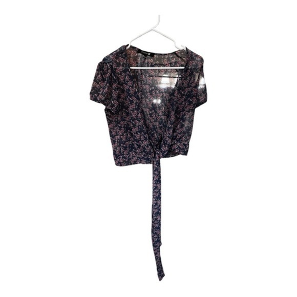 Forever 21 Tops - Forever 21 Black and Pink Floral Sheer Blouse